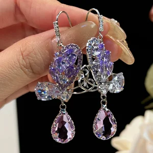 2026 Super Fairy Dream Purple Long Butterfly Earrings Ear Hook High-End Light Luxury Pendant Trendy Alloy for Women for Gifts
