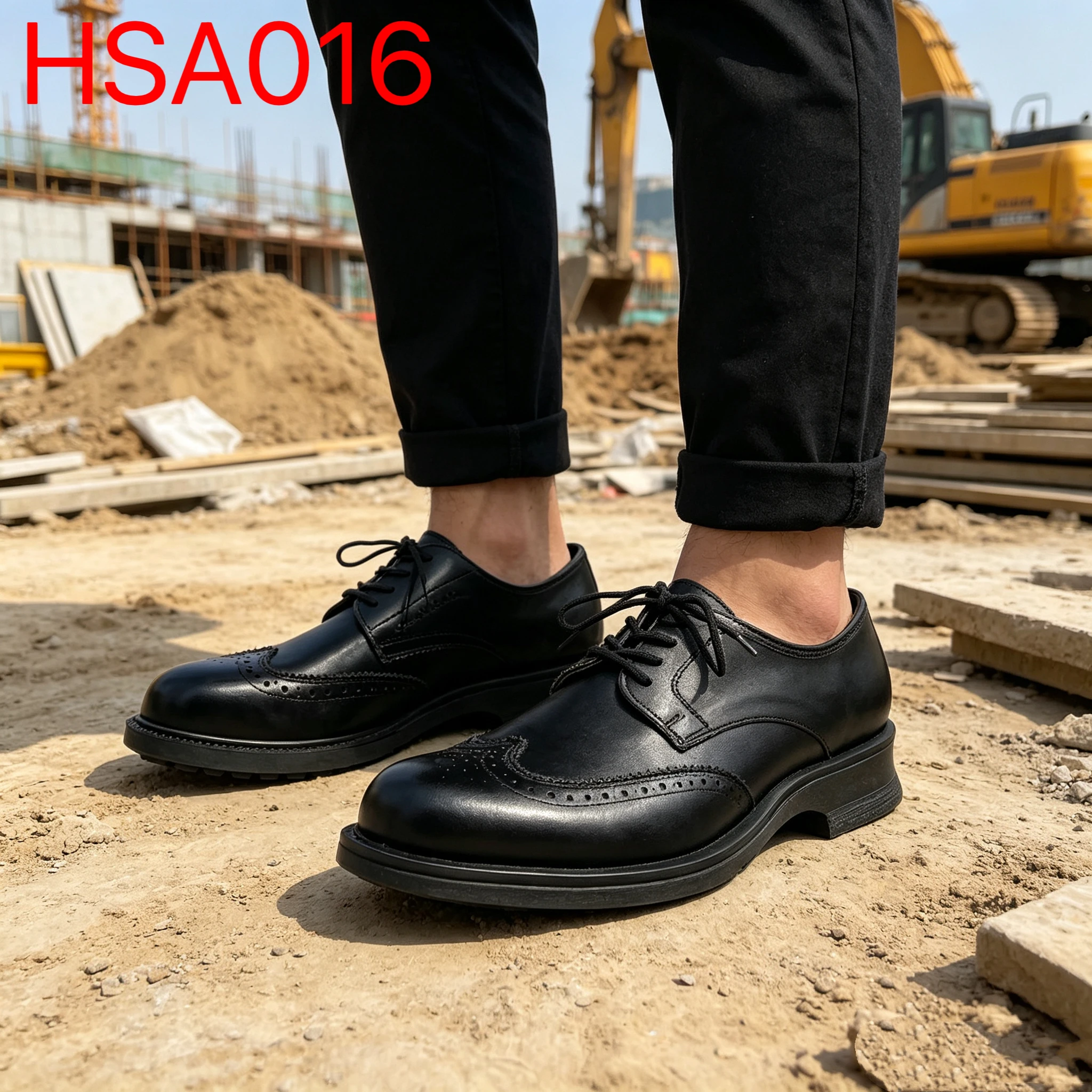 YYR, Mga Work Shoes na Gawa sa Full Grain Leather para sa Construction Site, Mga Sapatos ng Manager mula sa Factory Tour na Ginawa sa PU Injection, May Steel Toe, HSA016