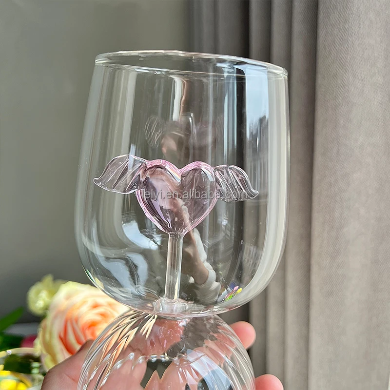 Lelyi Ins Light Luxury Creative Love Angel Wings Glass Cup Unique Wine Glass  Cup - China Glass Dessert Cups and Bulk Glass Cups price