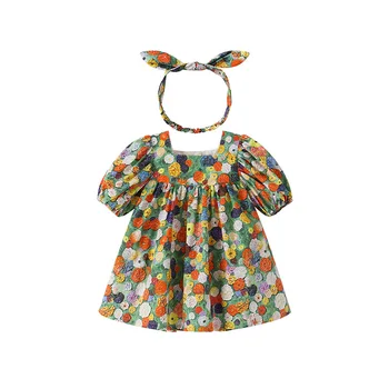 Girls dress summer 2024 Mori style children's princess dress pettiskirt lantern sleeve multi-color baby skirt