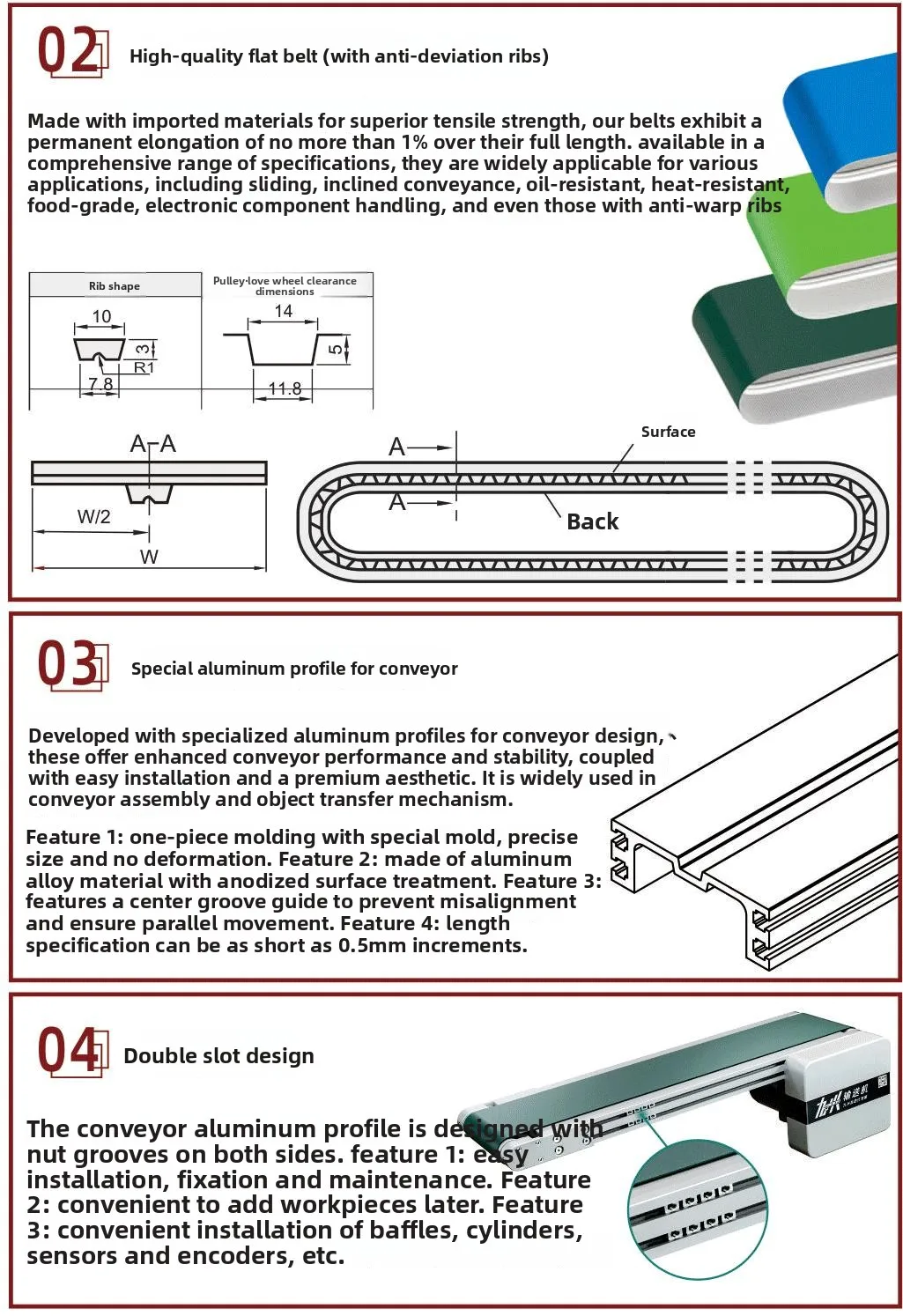 Customizable Small Conveyor Belt Assembly Line Double Row Side-by-Side Synchronous Belt Aluminum Profiles Transport Belt Wide factory