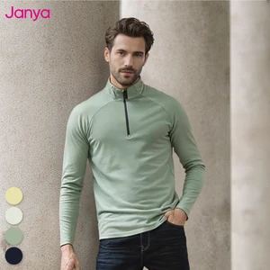 Janya Breathable Soft Jersey Half Zip Active Top for Men Quick Dry Solid Color Slim Fit Running Muscle Tee Long Sleeve Shirts