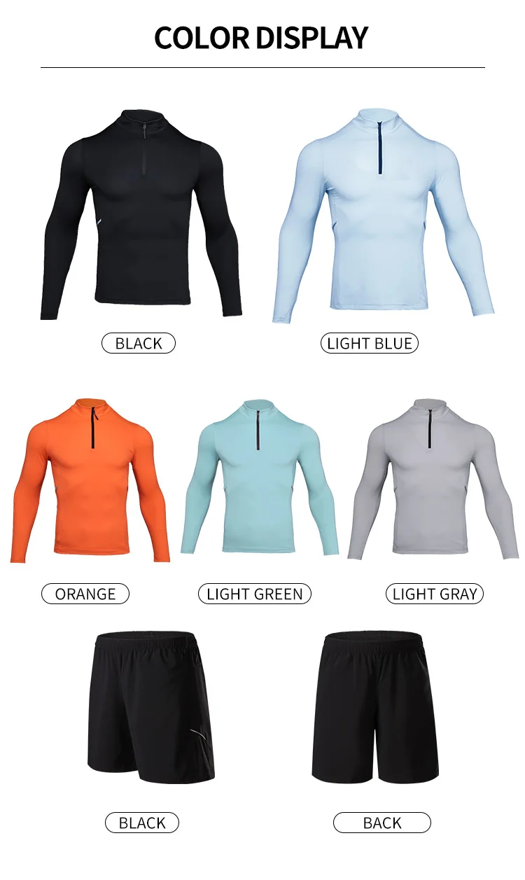 Men Sportswear Gym Sport 1/4 Zip Active Top Jogger Shorts Suits Quick Dry Running Clothes