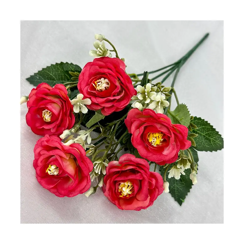 Murang Wholesale na Bouquet na May Limang Ulo ng Artipisyal na Peonies, Maliit na Bouquet, Sintetikong Bulaklak, Plastik na Dahon para sa Dekorasyon sa Tahanan