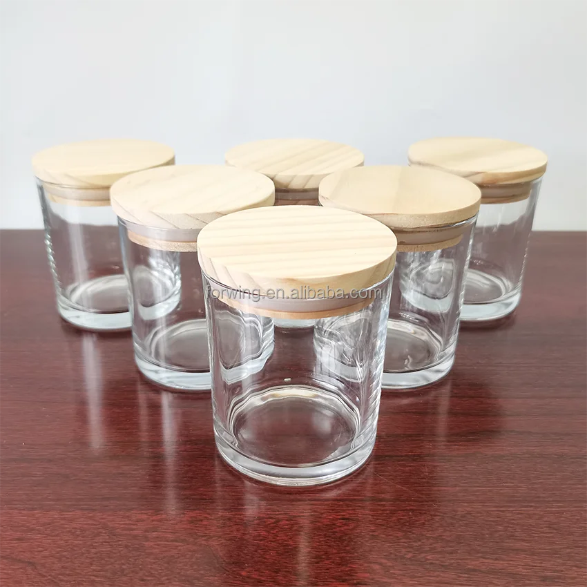 10oz 300ml Clear Glass Candle Jar With Wood Lid Empty Candle Holder