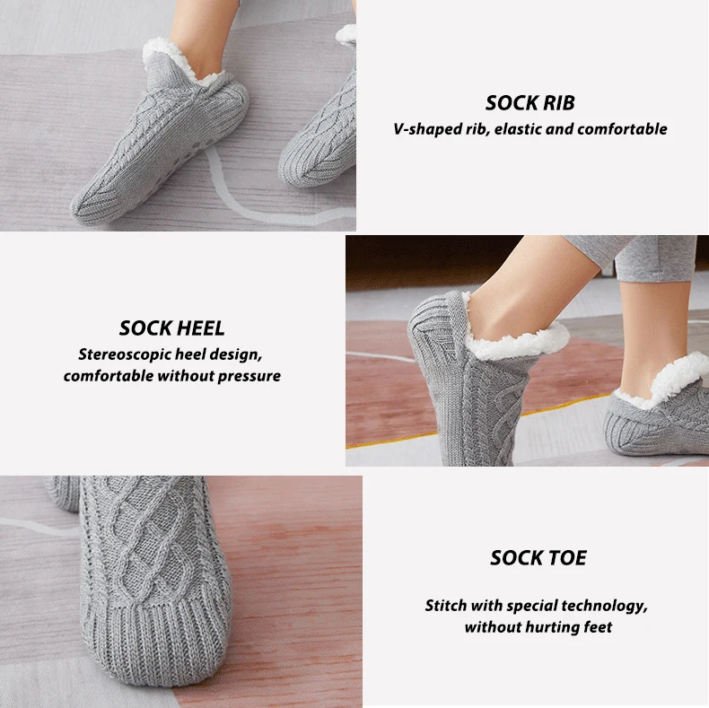 Thick Anti Slip Fleece Lined Slipper Socks Winter Plus Velvet Padded