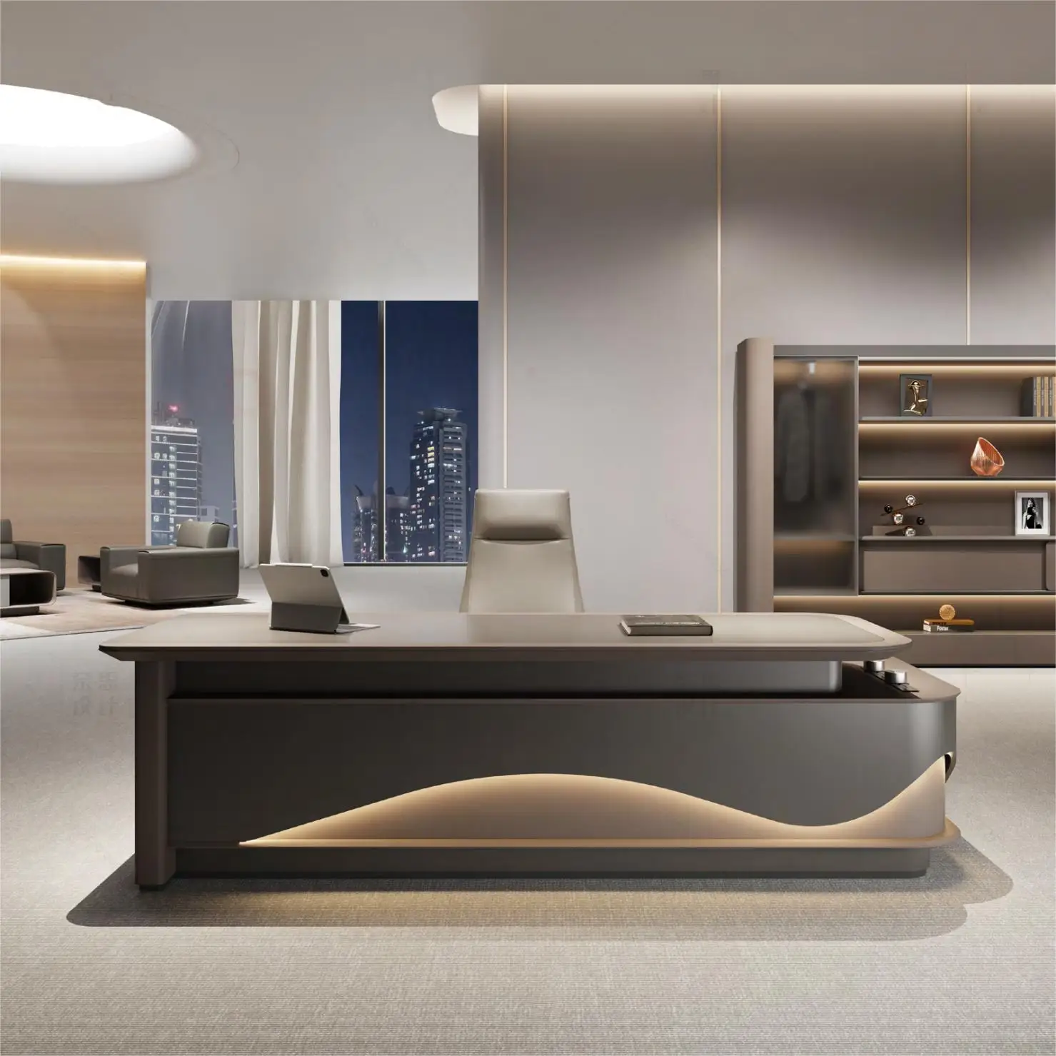 Luxury Convertible L-Shaped Wooden Executive Office Desk Set with Modern  Design, image size:1479x1479