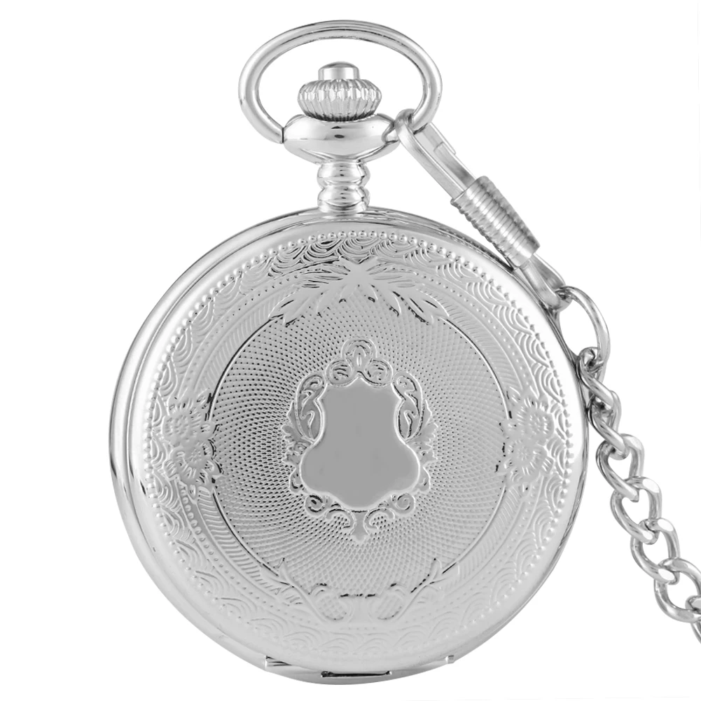 Carved Floral Rattan Shield Crown Pattern Pendant Steampunk Vintage Pocket Watch With Chain for Men Gift
