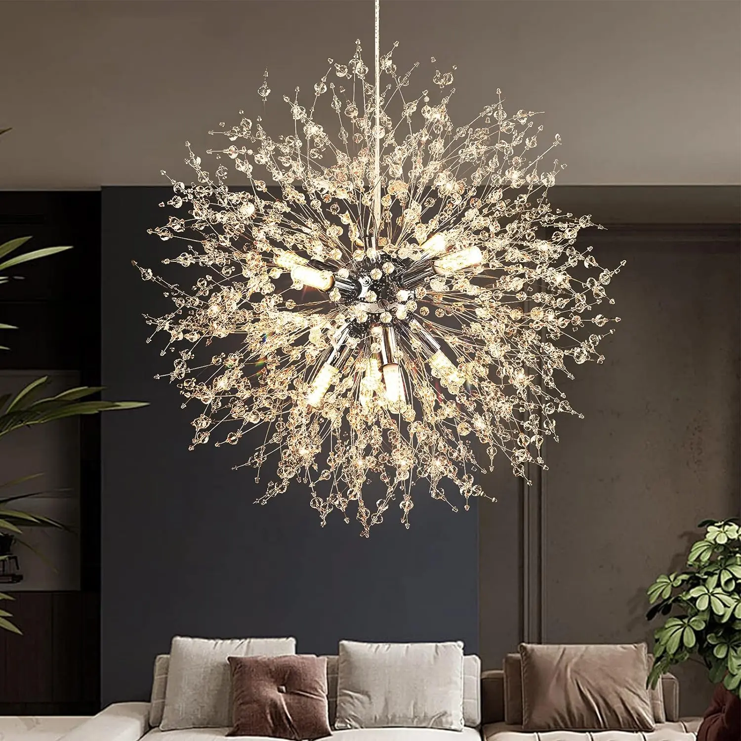 Home decor 110v/220v G9 gold pendant light restaurant round hanging lamp hotel modern dandelion crystal chandelier