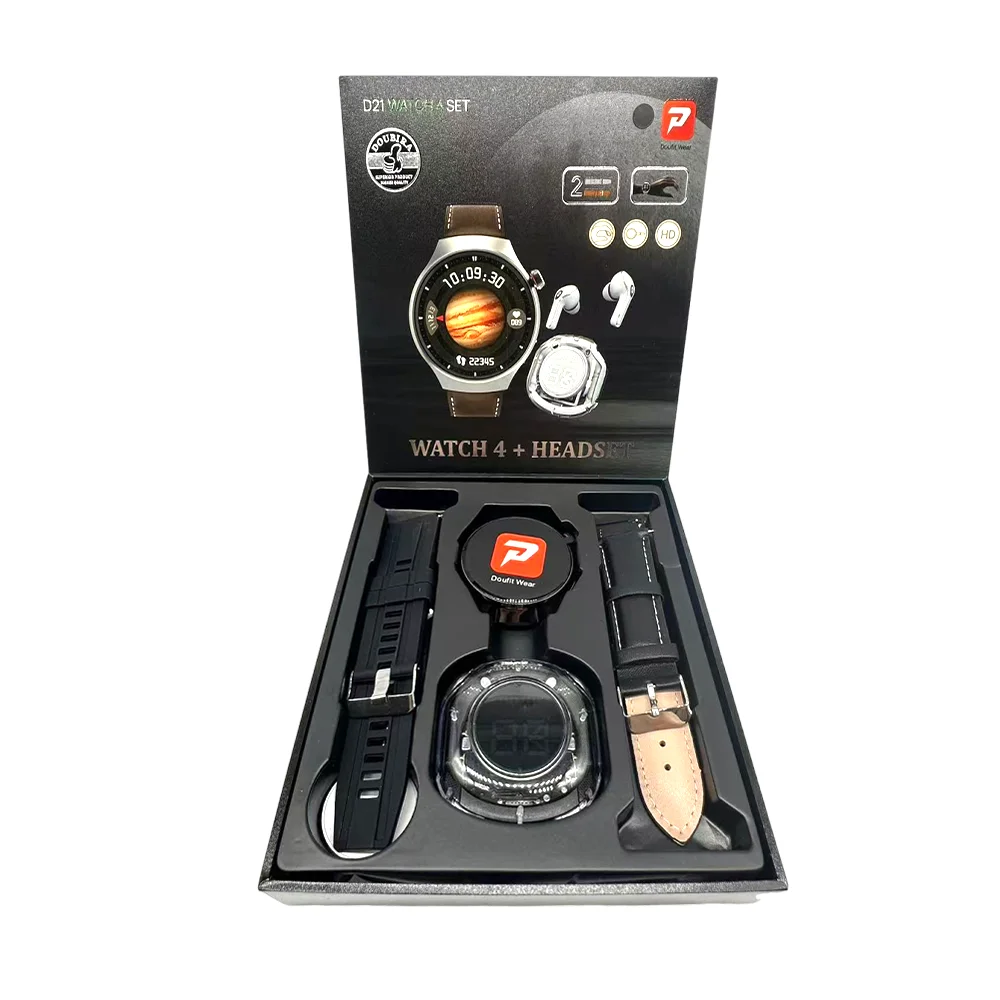 D21 Watch Set with Wireless Earphone TWS 2024 Gift Smartwatch Men Outdoor Sports Tracker BT Call with Game Circular Screen