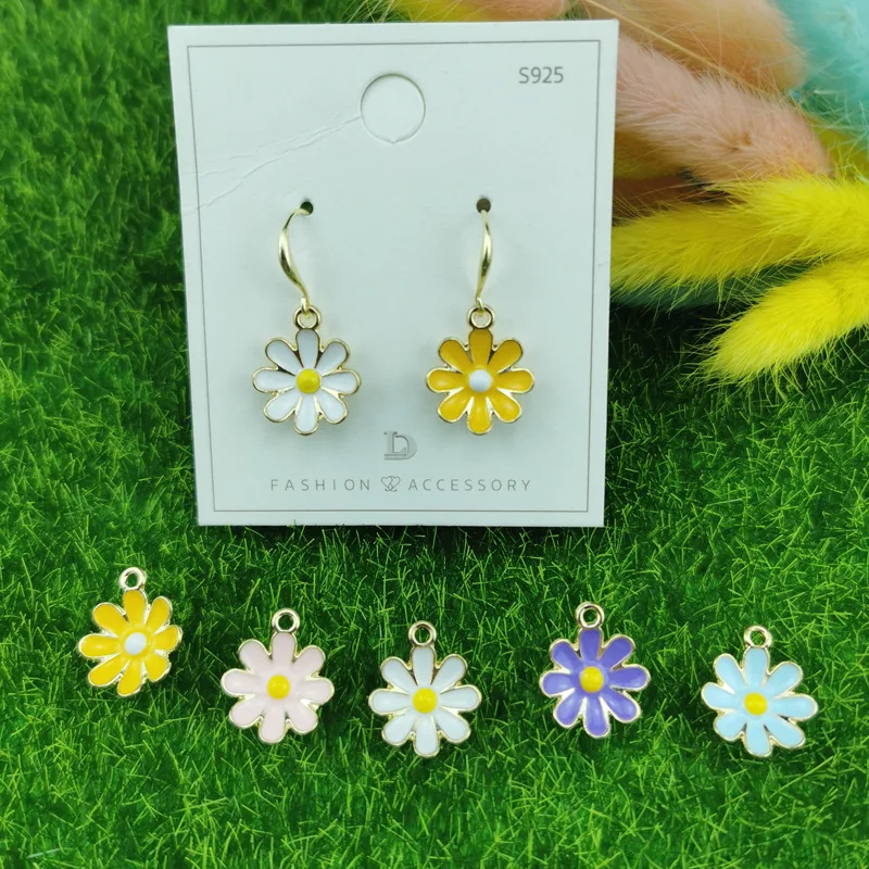 Assorted Mixed Enamel Alloy Daisy Flowers Pendant Charms DIY Accessories Christmas Jewelry Making