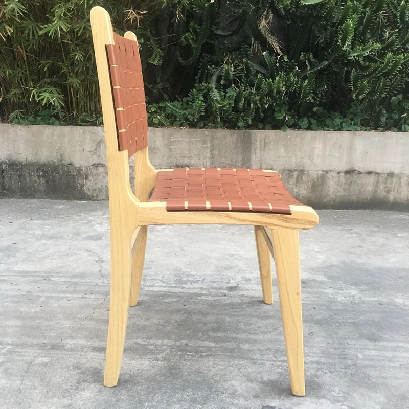 Скандинавский стиль дизайн из массива тика седло Кожаный Плетеный мест стекируемые обеденные стулья для кафе, ресторанов и отелей