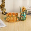 (Verde Dorado) Juego de Vino de Platos Altos con Flores en Espiral