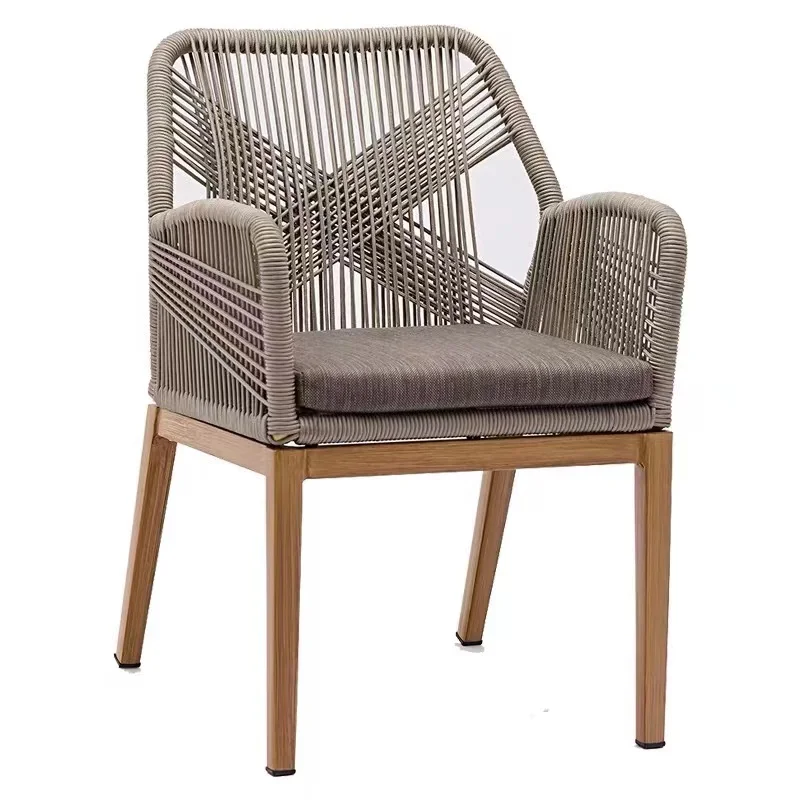 Simple design comfortable outdoor furniture hand-made thin woven rope solid wood garden armchair