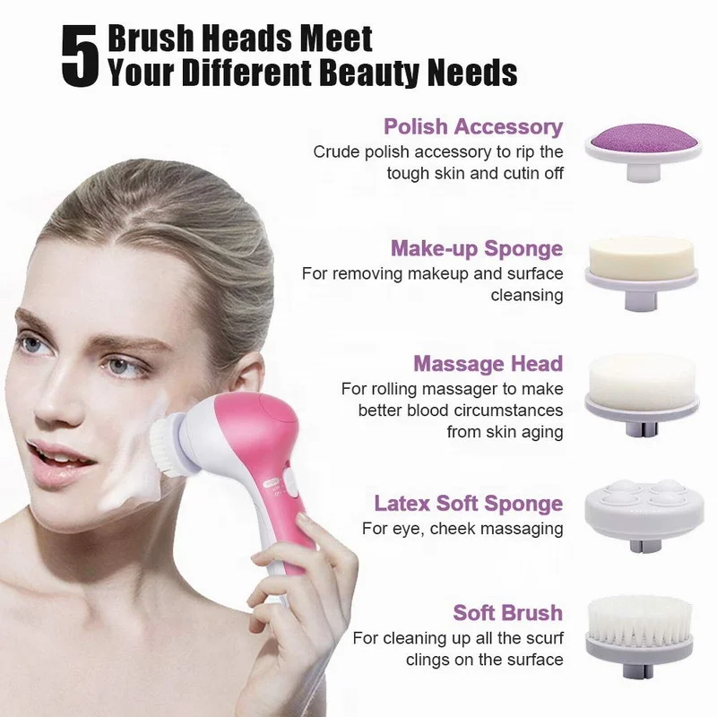 5 in 1 Deep Cleansing Gentle Exfoliating Removing Blackhead Beauty Instrument Facial Cleanser Brush