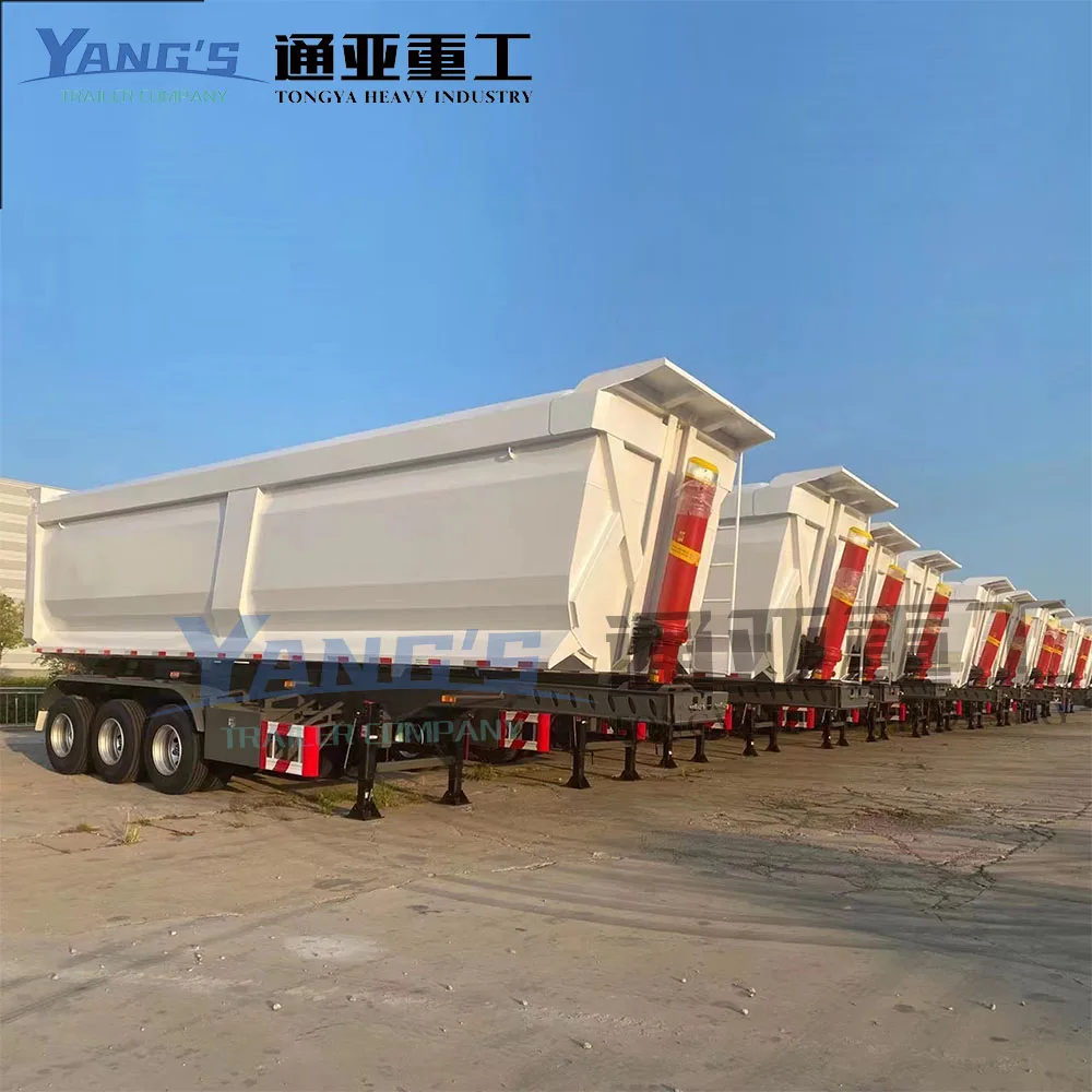 Tongya 3 Axles 4 Axles U Type Hydraulic Cylinder 50tons Rear Tipping Semi Truck Trailer 4 Axle 70t End Dump Trailer