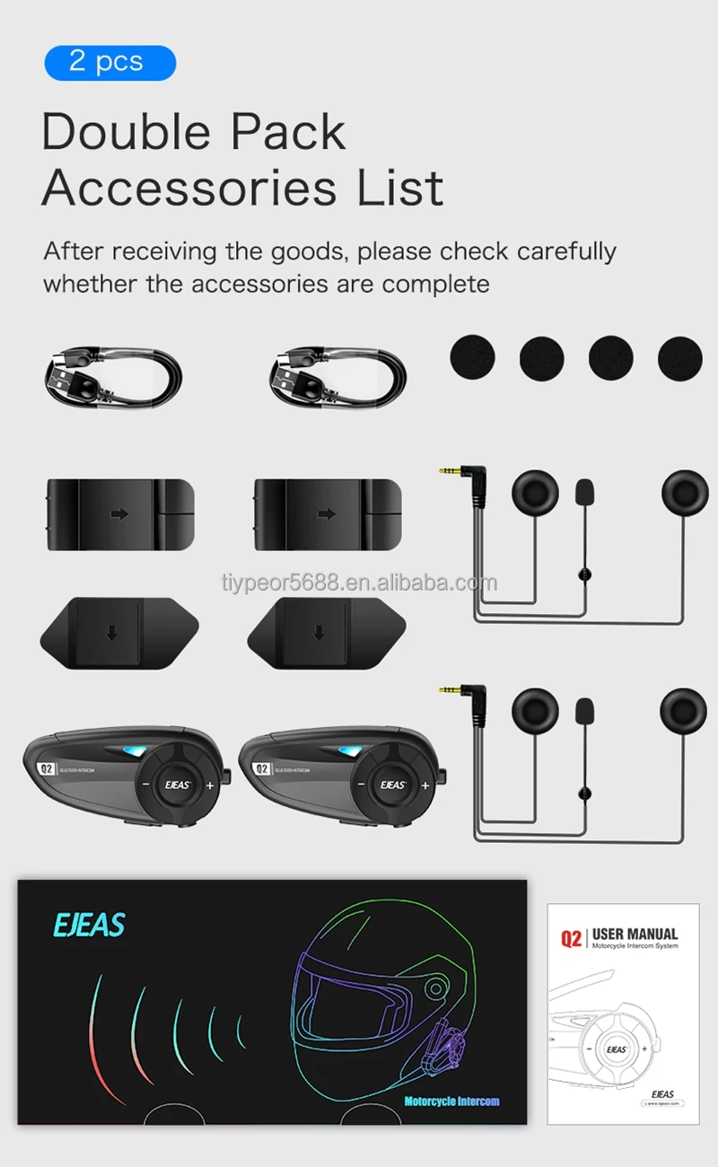 product tiypeor ejeas q2 wholesale driveway intercom sports phone system long km motorcycle helmet bluetooth intercom-11