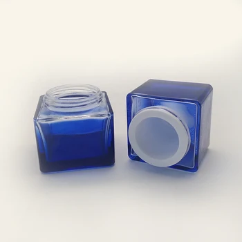Square 20ml 50ml Glass Jars Blue Transparent Thick Bottom