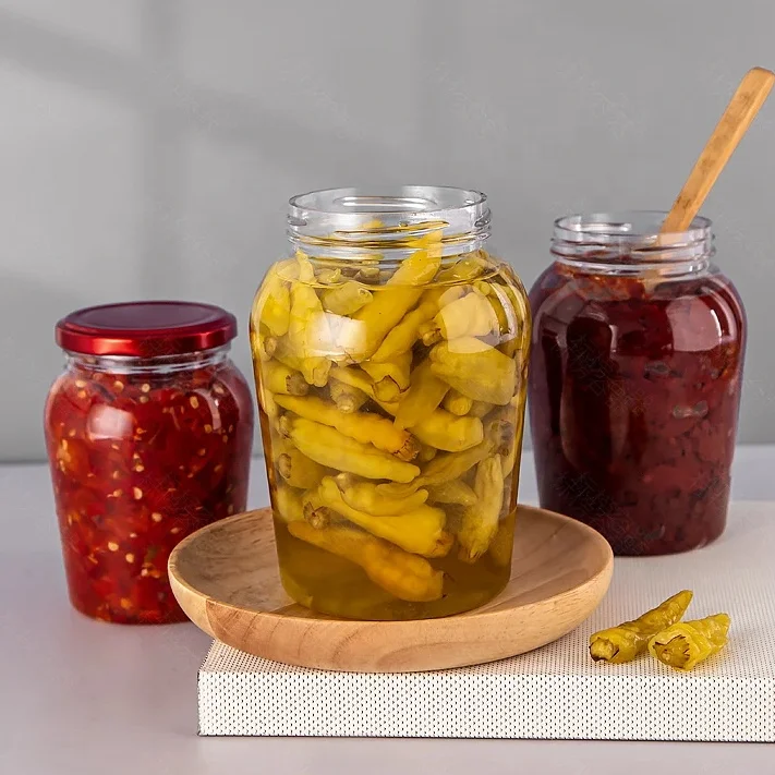 Good Seal 480ml 690ml clear PET Food Grade Pickle Jar Plastic Kimchi Container With Metal Cap