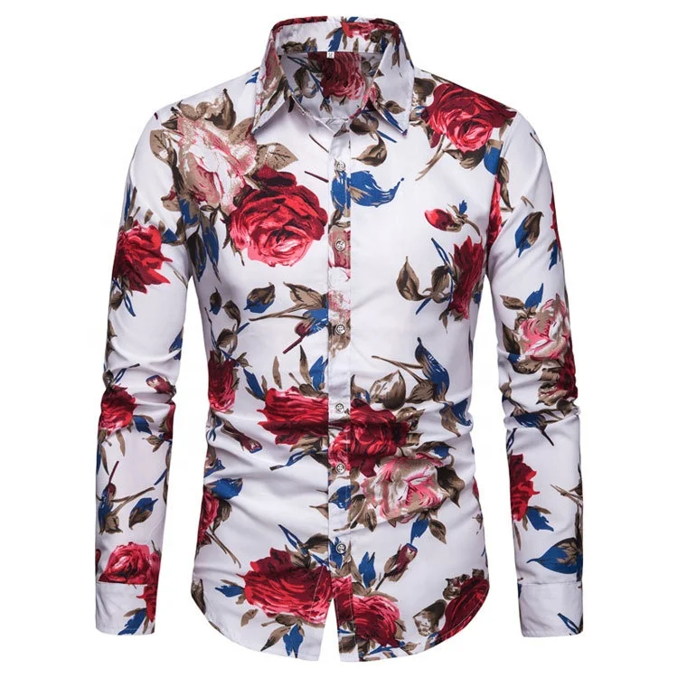 Summer New Printing Thin Flower Big Shirt Custom Lapel Tall Shirts ...