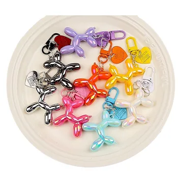 Colorful Cartoon Balloon Dog Heart Keychain Pendant DIY Bag Headphone Cover Silk Screen Printing Metal Gift