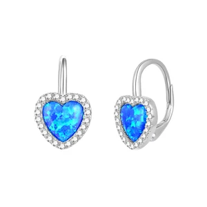 POLIVA 925 Sterling Silver German Leverback Earrings with Blue Opal Diamond Rhodium Rose Gold-Clip-On Style for Gift
