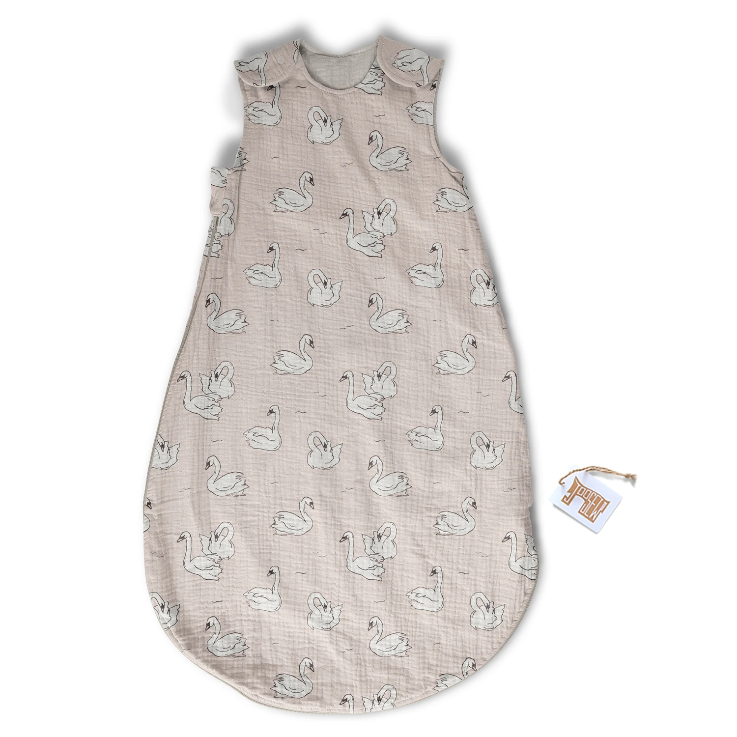 Small Batch Custom Design Swan Print Kids Sleeping Gown Organic Muslin