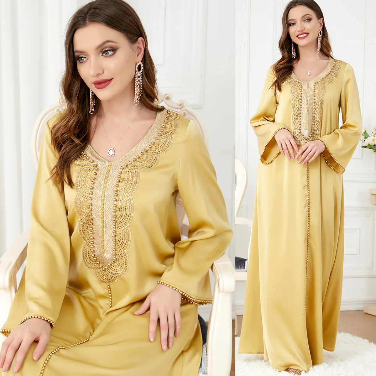 Elegant Satin Abaya Dress Women