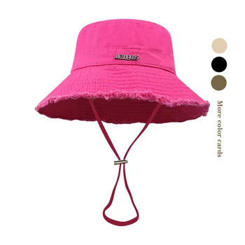 jacouemus cotton fisherman hat fur edge visor summer farm wind sen large eared drawstring outdoor mountaineering hat