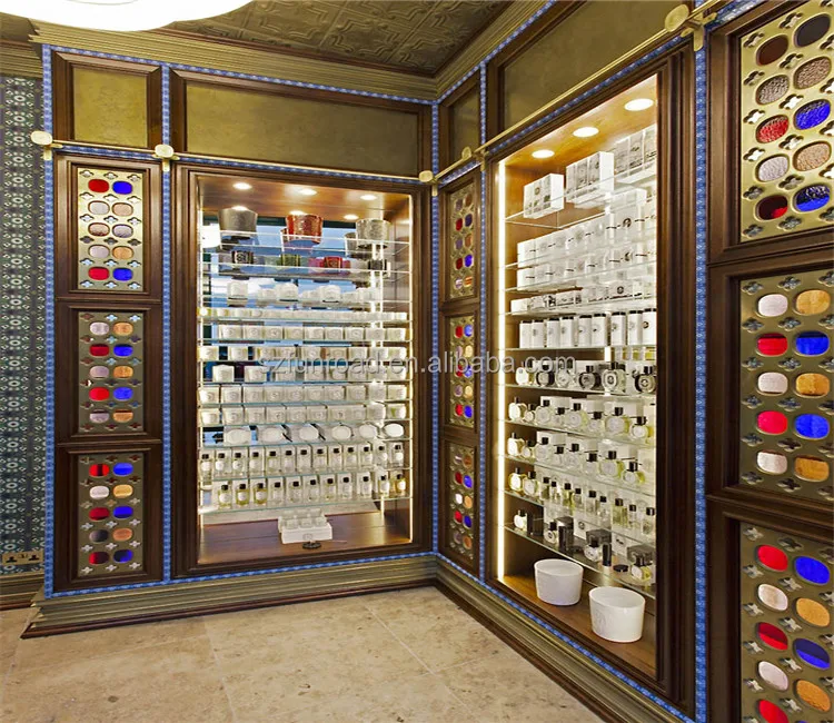 modern cosmetics shop interior design make up stands and displays makeup counter