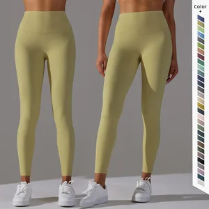 No Embarrassment Line Double-Sided Sanding Solid Naked Breathable Yoga Cropped Pants High Waist Hip Peach Tight Sports Fitness