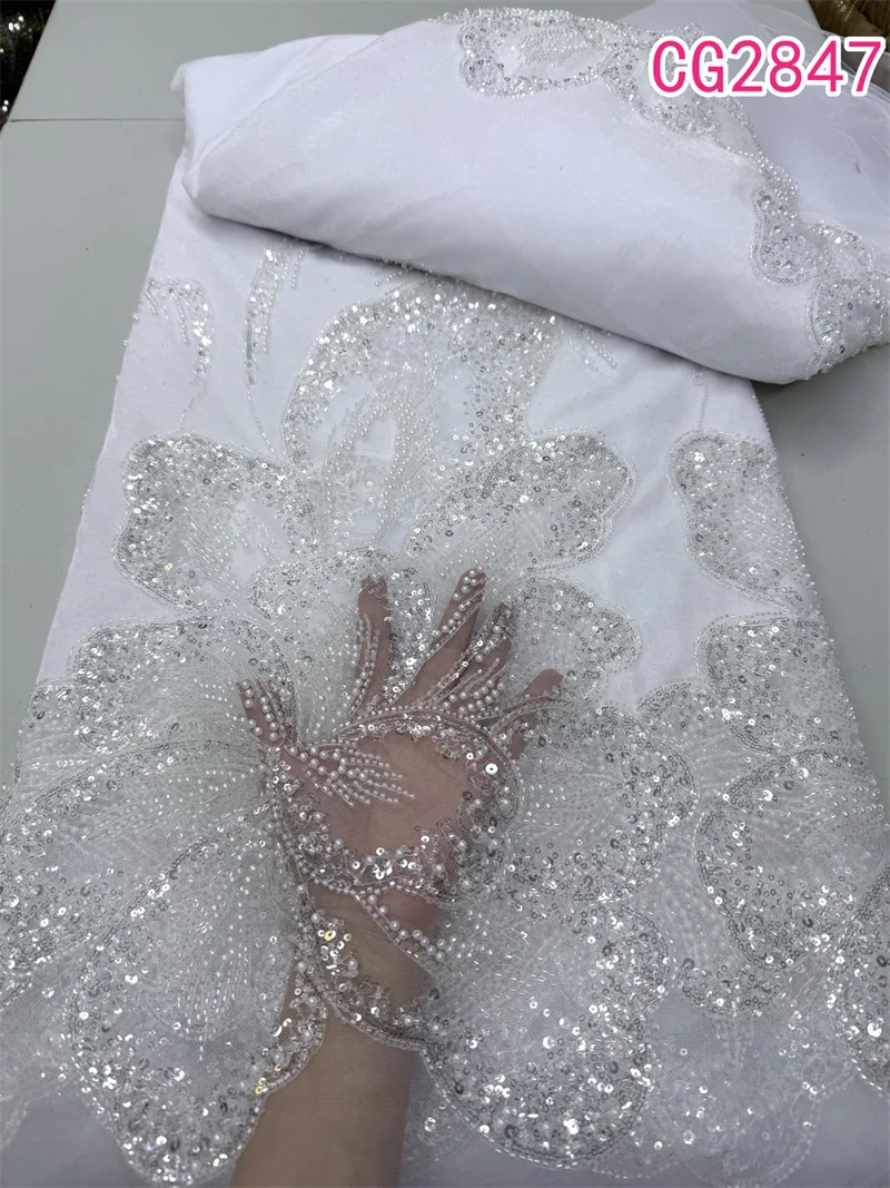 beaded lace fabric for wedding dresses French Retro Lace Short Sleeve Princess Beaded Floor-Length Wedding Dr –  PreppyDress main image 1
