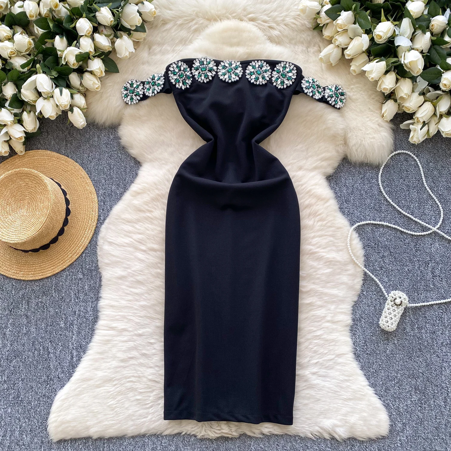 Elegant Party Dresses Woman Beaded Strapless Gown With High Slit Party  Dresses Socialite Party Dress| Alibaba.com