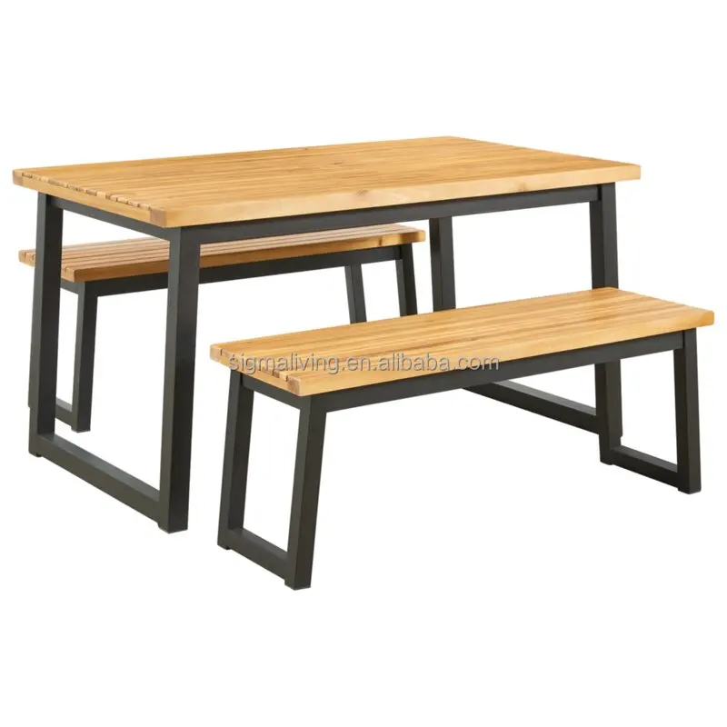 Outdoor furniture aluminum garden patio set rectangular wooden top table dinning set
