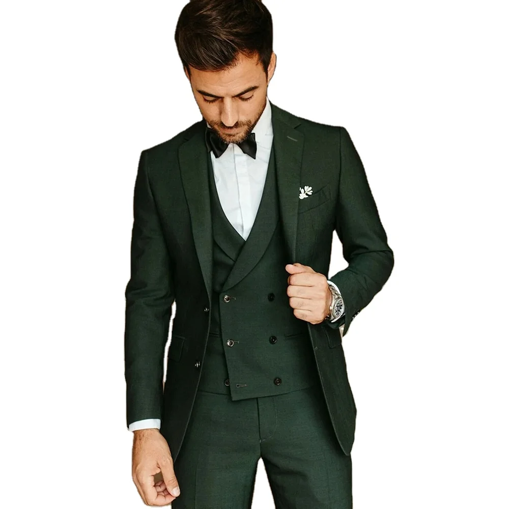Army Green Slim Fit Tuxedo Suit for Men | 3 Piece Blazer, Vest