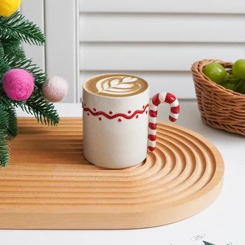 Hot Style Creative Cups High Quality New Year Gift 3D Handle Cute Christmas Tree Mug Cute Candy Cane Handle New Year Gift Idea