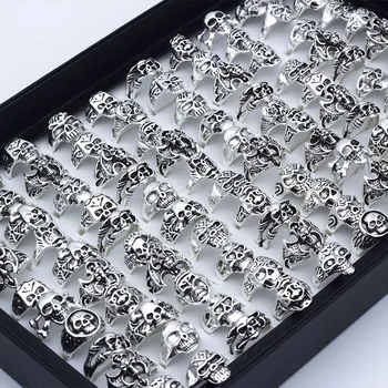 100Piece Wholesale Punk Skull Rings for Men Women Punk Skeleton Gothic Alloy Rings