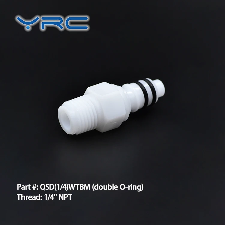 YRC 1/4"NPT Double O-ring Threaded CPC Smooth Surface Quick Connector Male Insert Plastic Disconnect Pipe Thread Coupling Vacuum