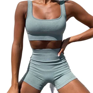 Women's High Waist Peach Hip Fitness Pants Elastic Closure Summer Yog Vest Shorts Solid Pattern Hip-Lifting Running Style Set