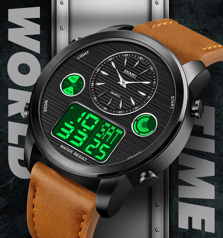 Skmei 1653 Analog Digital Leather Watches