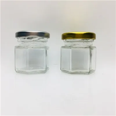45ml 50ml 2oz六角形の安価な小さな蜂蜜ガラス瓶43mm蓋付き無料