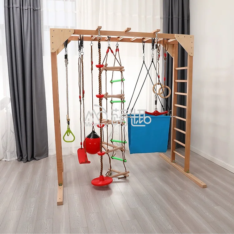 Moetry Kids Indoor Monkey Bar Climbing Frame Wooden Jungle Gym Sensory