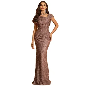 Custom Design Bodycon Fishtail Asymmetrical Sequin Embroidery Maxi Evening Dress