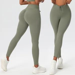 Custom LOGO GYM Fitness Sport Wear Workout Back Scrunch Butt Tight Booty Lifting Ribbed Seamless Women Yoga Pants Leggings Yoga