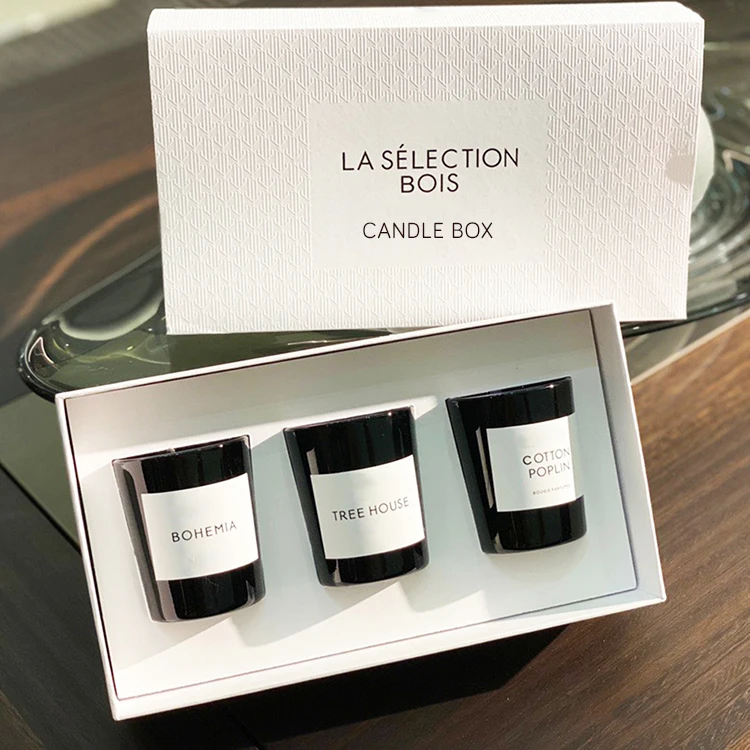 Luxury Custom Small Candle Boxes Packaging 3 Candle Jar with Lid and Gift Box Set with Insert