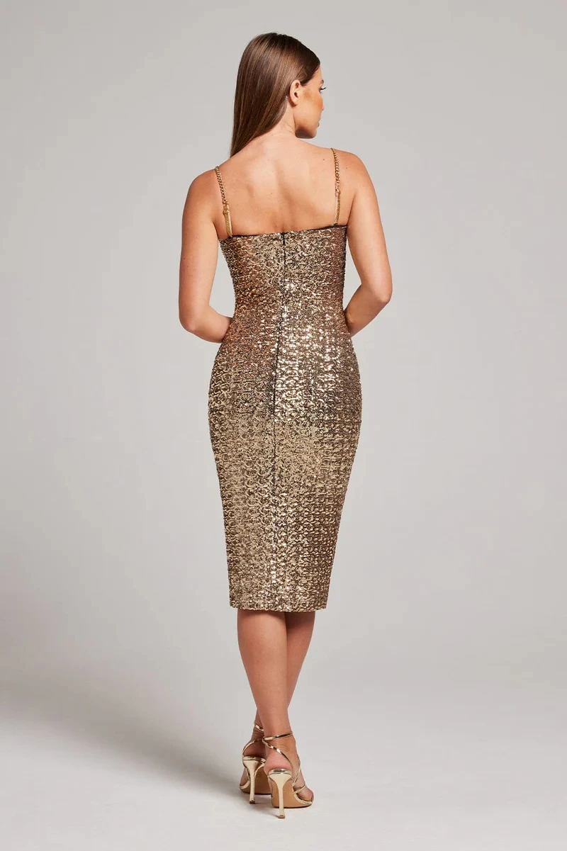 Sexy Womens Fashion Clothes Golden Elegant Evening Sequins Dresses Knee-length Party Dress Sexy Womens Fashion Clothes Golden Elegant Evening Sequins Dresses Knee-length Party Dress