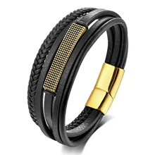 Wholesale Price Stainless Steel Jewelry Cord Leather Bracelet Gold Bracelet Fashion Jewelry Bracelet For Men Women