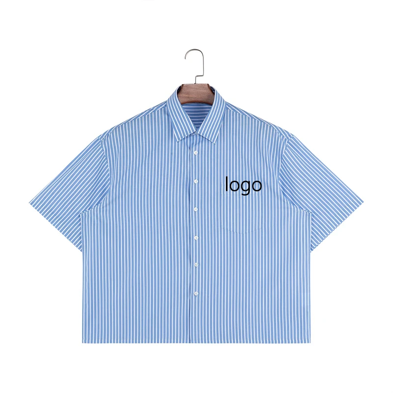 Premium Custom Mens Stripe Shirt Button up Collar Shirt Casual Shirt for Men Short Sleeve details