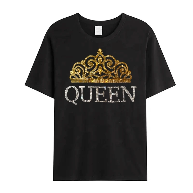 Ready to ship gold crown hotfix rhinestone applique Queen with crown rhinestone iron on transfers motif