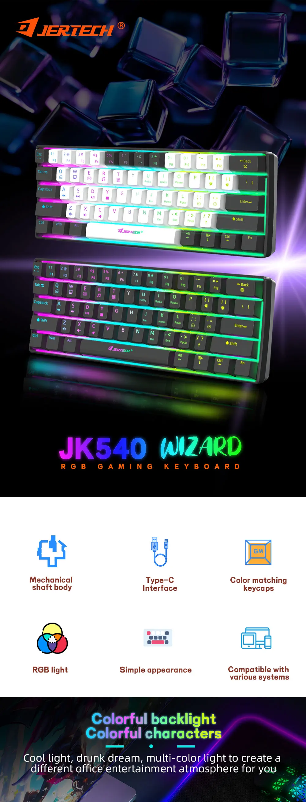 Jertech Keyboard JERTECH JK540 Red Switch Mechanical Keyboard - Portable 60% RGB Mini ...